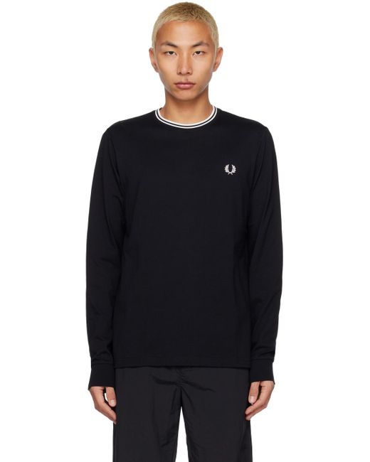 Fred Perry Black Crewneck Long Sleeve T-shirt for men