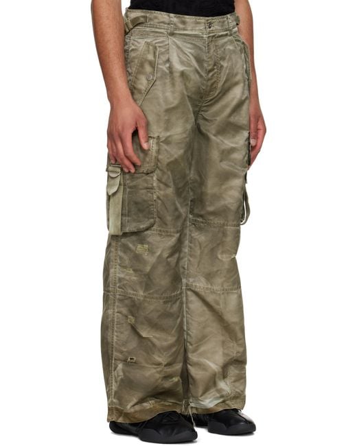 Feng Chen Wang Green Khaki Sandwashed Cargo Pants for men