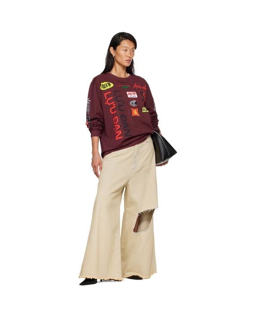 Lu'u Dan Red Burgundy Oversized Long Sleeve T-Shirt