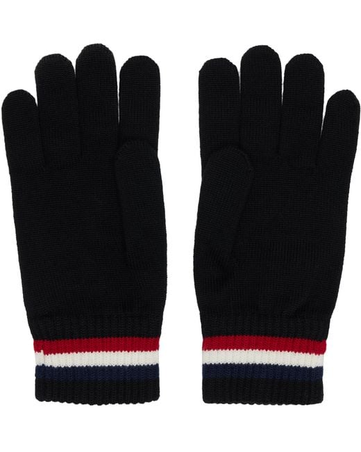 Moncler Black Tricolor Wool Gloves for men
