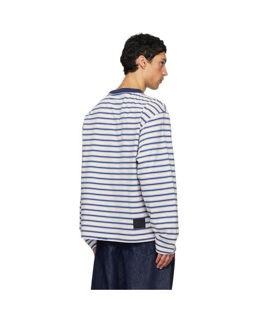 we11done Blue Stripe Long-Sleeve T-Shirt for men