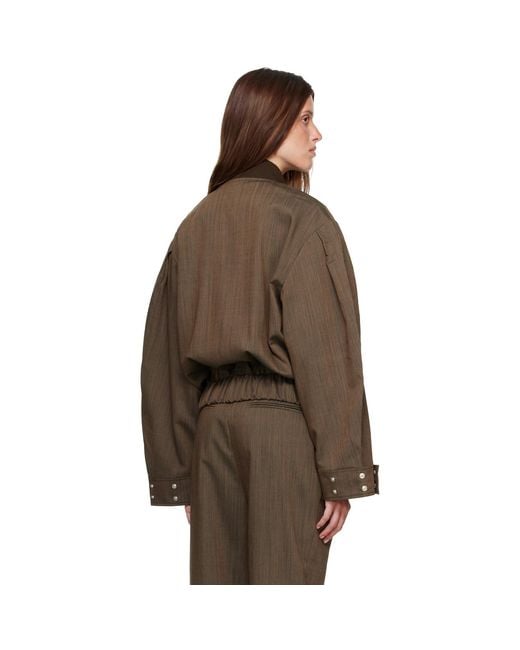 Ganni Brown Wool Melange Bomber Jacket