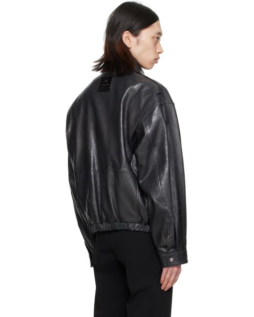 Wooyoungmi Black Zip Leather Jacket for men