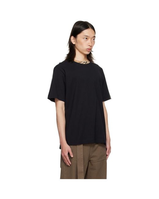 Burberry Black Check Trim Cotton T-shirt for men