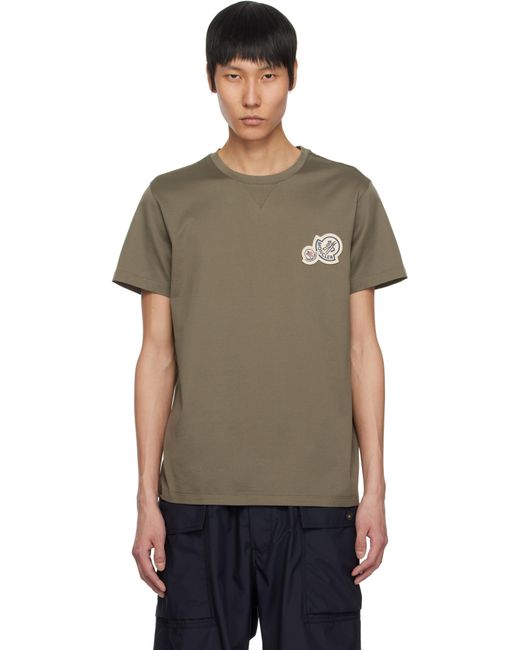メンズ Moncler カーキ ダブルロゴパッチ コットン Tシャツ Black