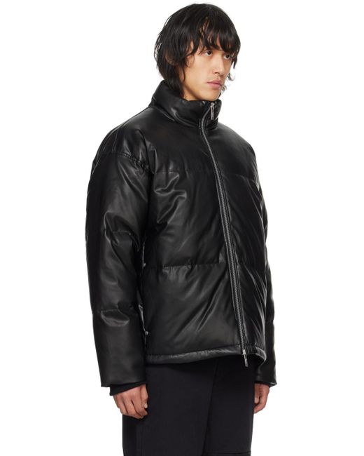 Izzue Black Quilted Faux-leather Down Jacket for men