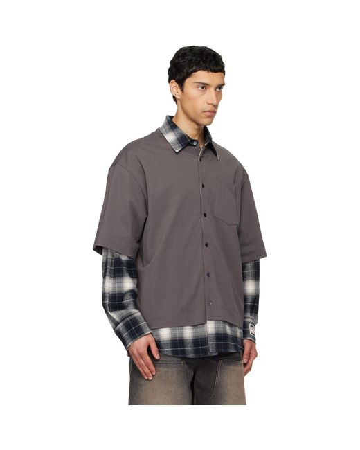 we11done Gray Check Layered Shirt for men