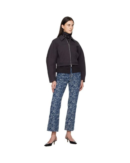 Ganni Blue Straight Tapestry Cropped Betzy Jeans