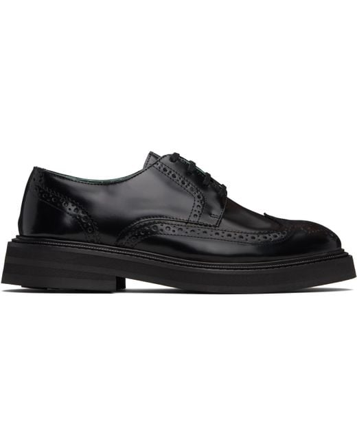 VINNY'S Black Leather Brogue Officer Derbys for men