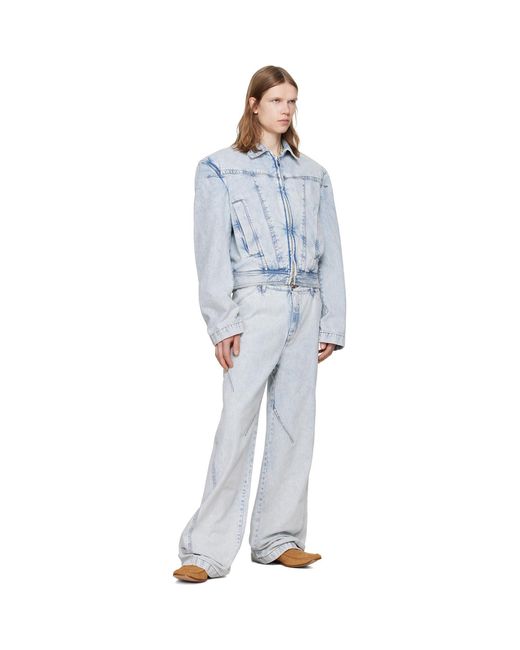 Louis-Gabriel Nouchi Blue Wide-Shoulder Zipped Denim Jacket for men