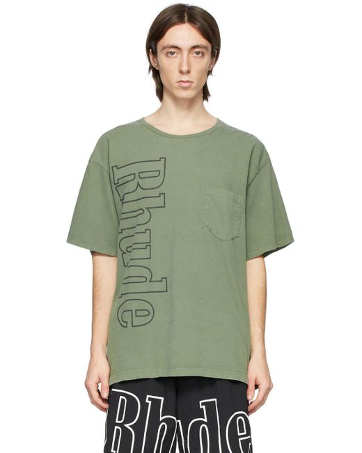 Rhude Green Khaki Logo Pocket T-shirt for men