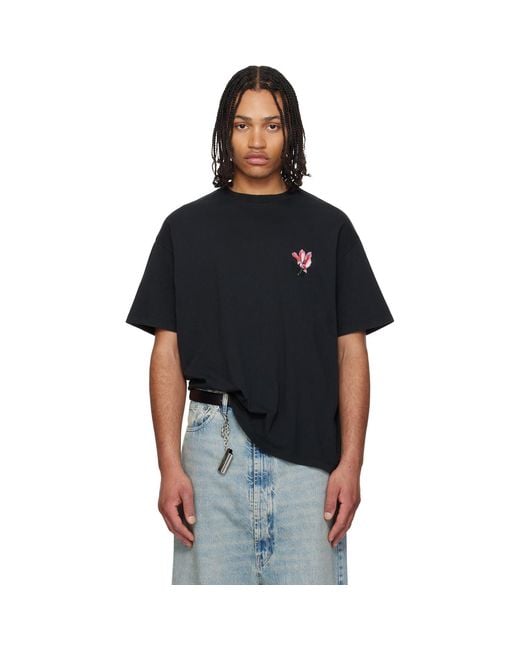 Maison Margiela Black 'Floral Mm' Embroidered Cotton T-Shirt for men