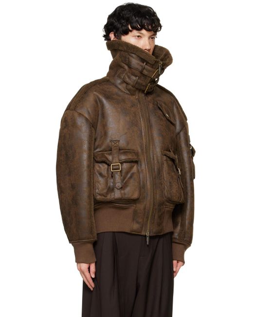 Feng Chen Wang Faux-Leather Faux-Shearling Trim Zip Jacket in  