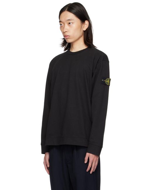 メンズ Stone Island ブラック ロゴパッチ スウェットシャツ Black