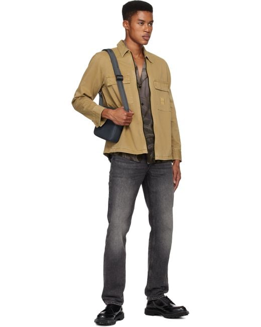 Boss Blue Grained Faux-Leather Reporter Bag for men