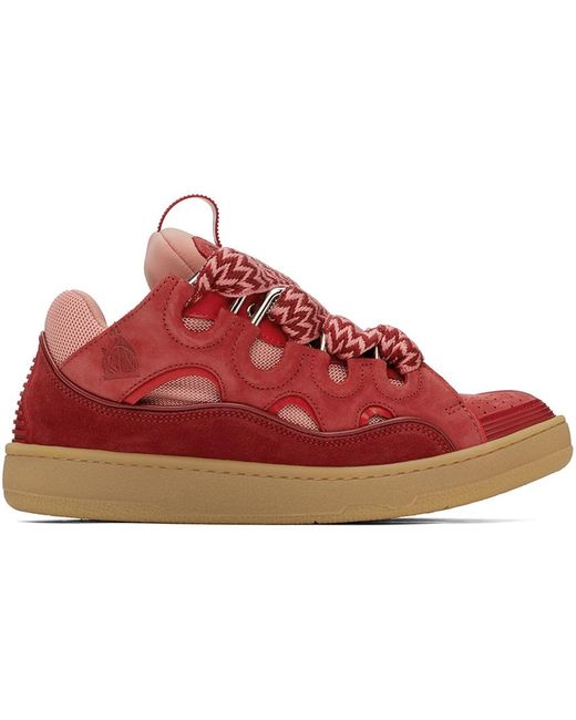 Lanvin Red Curb Leather Sneakers for men
