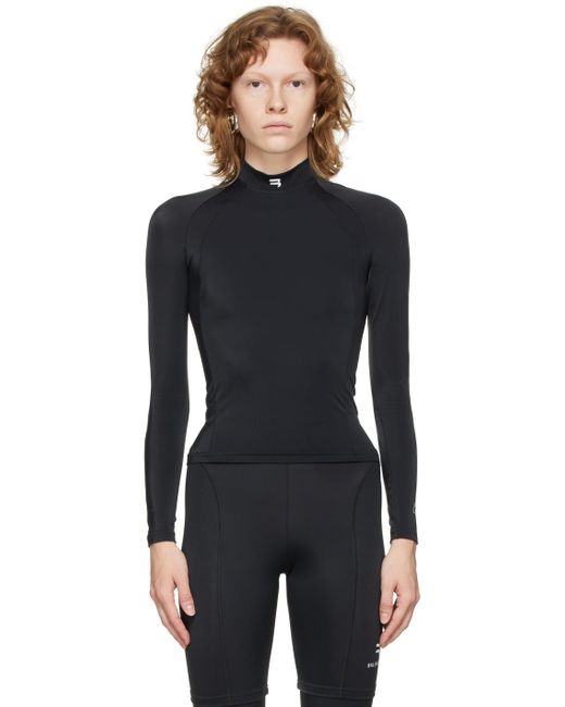 Balenciaga Synthetic Black Fitted Mock Neck Long Sleeve T-shirt | Lyst