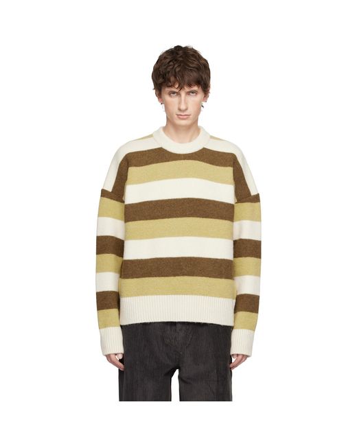 AMI Natural Khaki Alpaca Striped Crewneck Sweater for men