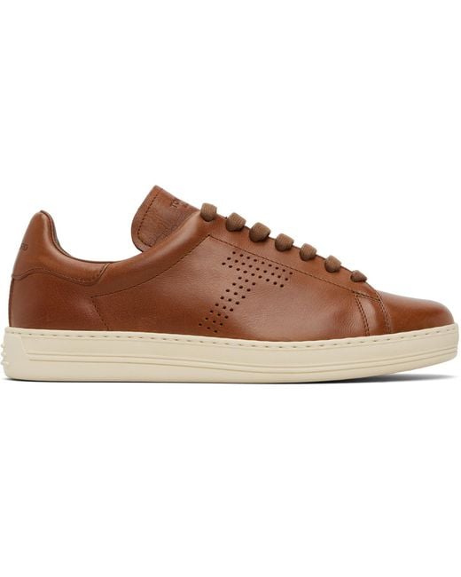 Tom Ford Brown Grain Leather Warwick Sneakers for men