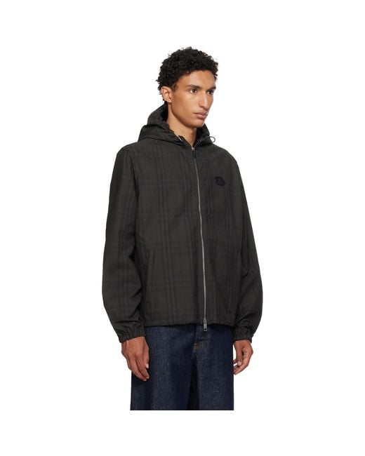 Burberry Black Check Cotton Newport Hooded Jacket for men