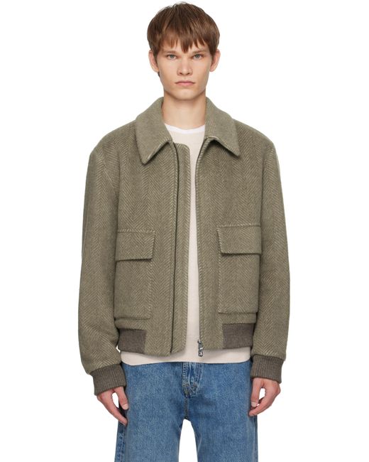Boss Multicolor Khaki Regular-Fit Herringbone-Patterned Jacket for men