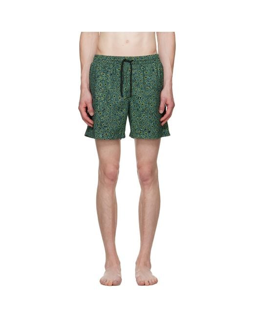 Dries Van Noten Green Printed Swim Shorts for men