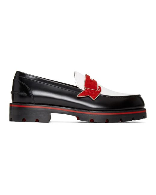 Christian Louboutin Black And White Monocroc Flat Loafers for men