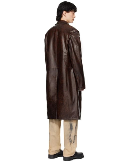 Acne Black Single-Breasted Leather Coat for men
