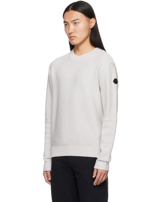 Moncler White Gray Patch Sweater for men