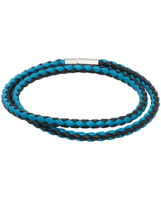 HUGO Blue & Black Double-wrap Two-tone Leather Bracelet for men