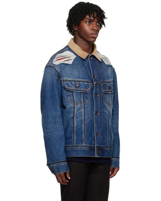Distressed denim jacket mens top
