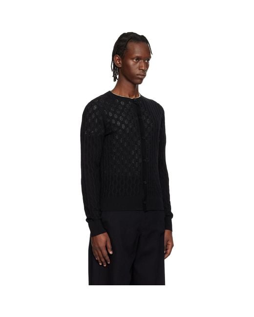 Dries Van Noten Black Open-Knit Cardigan for men