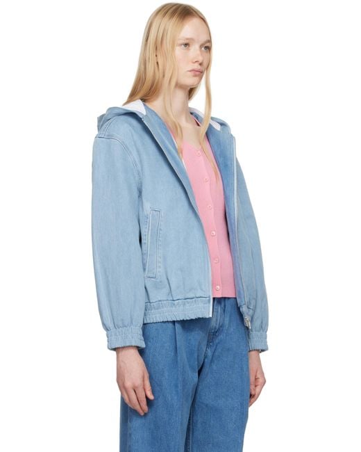 Maison Kitsuné Blue Zipped Hooded Denim Jacket