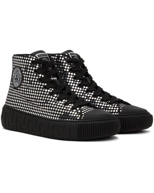 Versace Black Studded High Top Sneakers for men