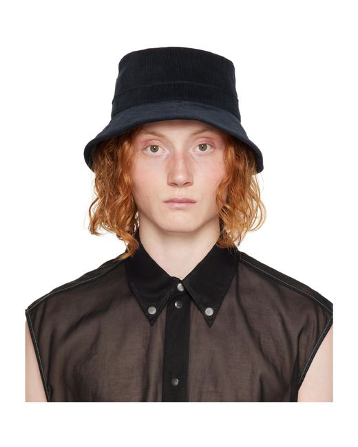 Jil Sander Black Navy Corduroy Bucket Hat for men