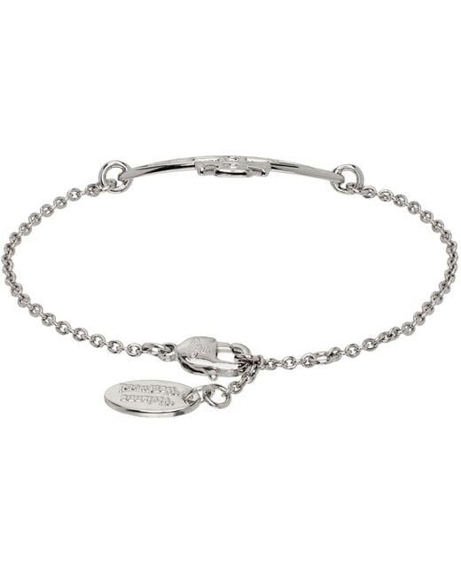 Vivienne Westwood Black Silver Thin Lines Flat Orb Bracelet for men