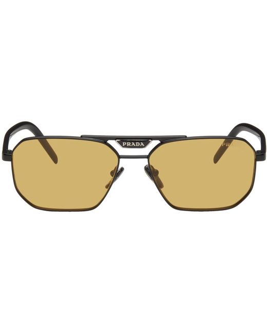 Prada Black Thin Metal Aviator Sunglasses