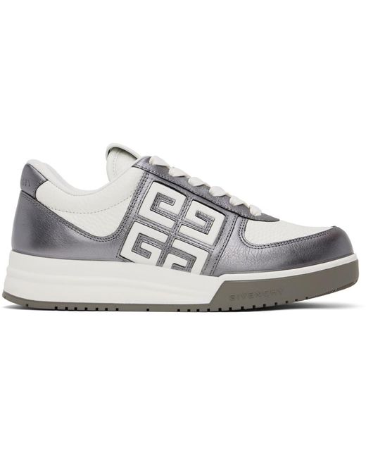 Givenchy Black Gunmetal & White G4 Laminated Leather Sneakers