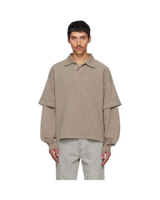 Agolde Gray Khaki Curren Double Sleeve Polo for men