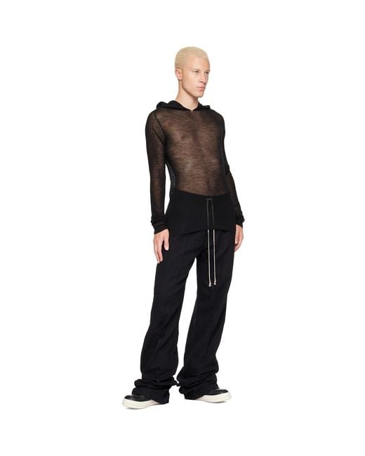 Rick Owens Black Tower Sheer Hoodie for men