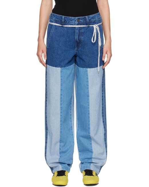 Adidas Originals Blue Kseniaschnaider Edition Patchwork Straight Leg Jeans