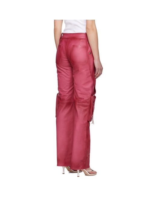 Blumarine Red Pink Spiral Leather Cargo Pants