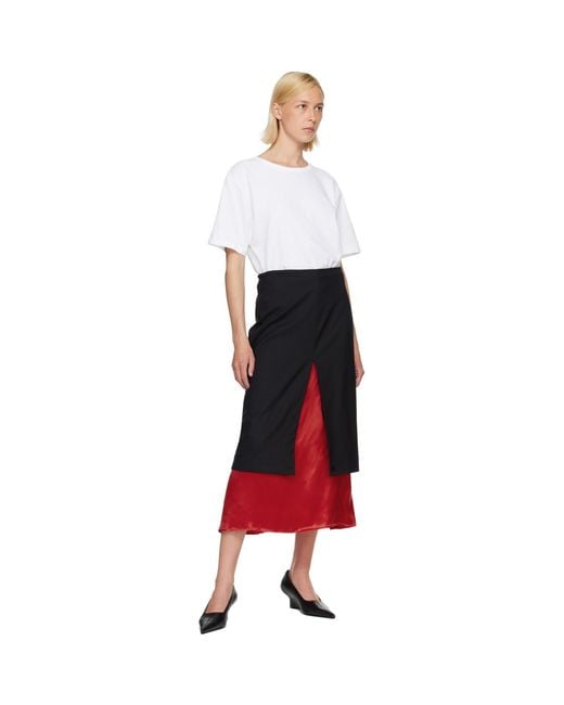 Rohe Red Contrast Upside-Down Midi Skirt