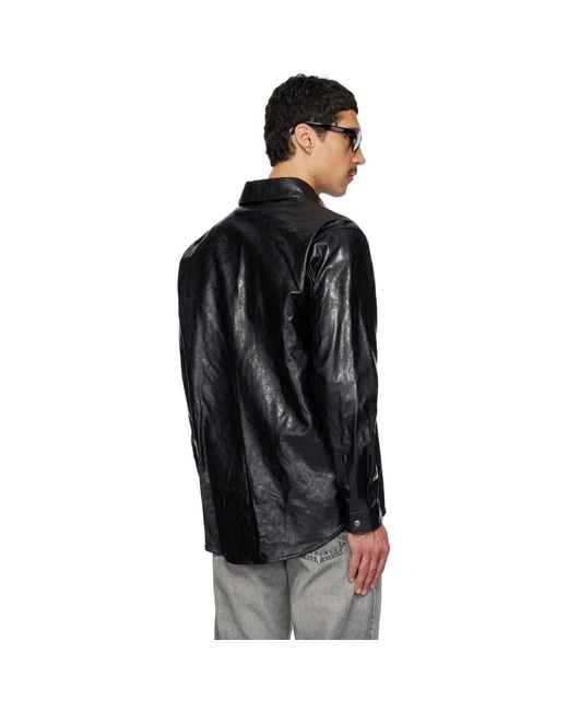 DIESEL Black S-Simply-Qmbu Faux-Leather Shirt for men