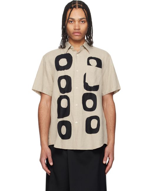 Fumito Ganryu Black Pattern Patchwork Linen Shirt for men