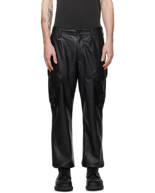 Sophnet Black Sustainable Faux-Leather Cargo Pants for men