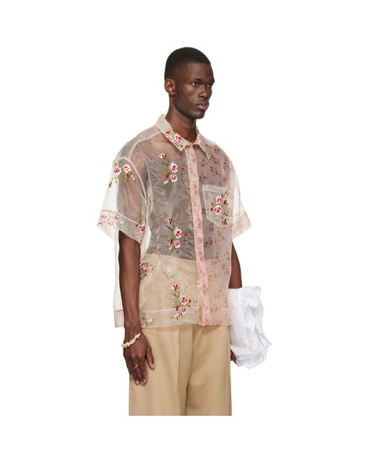 Simone Rocha Natural Sheer Patchwork Boxy Shirt for men