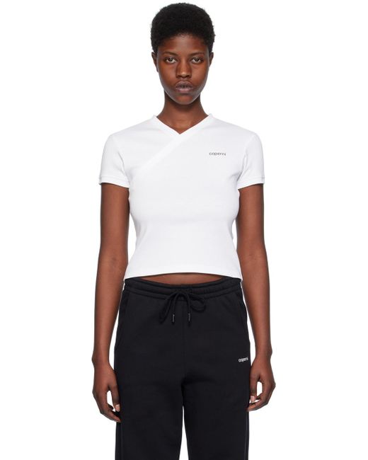 T-shirt blanc à col en v Coperni en coloris Black