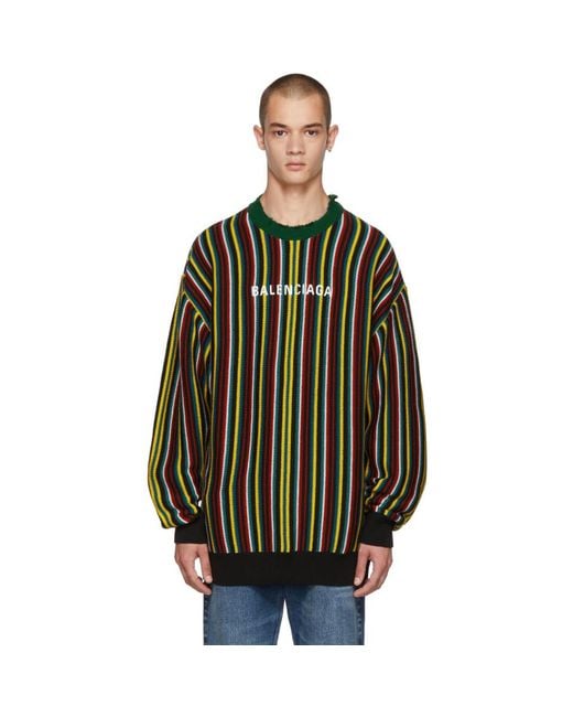 Balenciaga Multicolor Striped Logo Sweater in Green for Men | Lyst UK