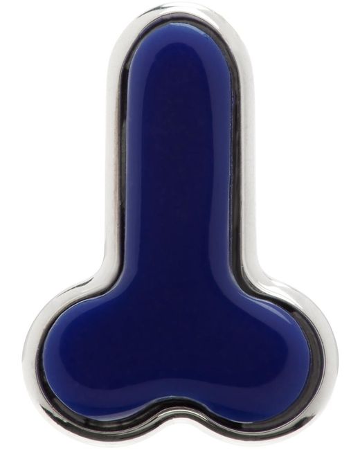 J.W. Anderson Silver & Blue Penis Stud Single Earring for men